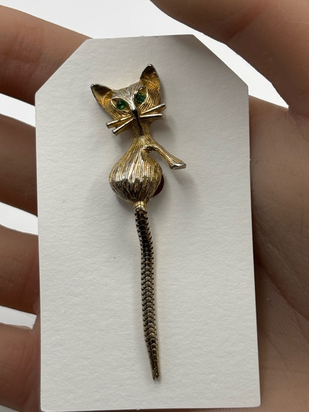 Vintage Cat Brooch with Flexible Snake Tail - Picture 2 of 14